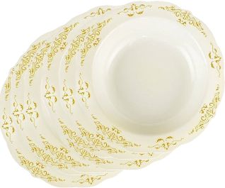Fineline Settings - 7.5" Bone Plastic Plate With Gold Trim, 120/Cs - 5975