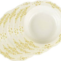 Fineline Settings - 7.5" Bone Plastic Plate With Gold Trim, 120/Cs - 5975