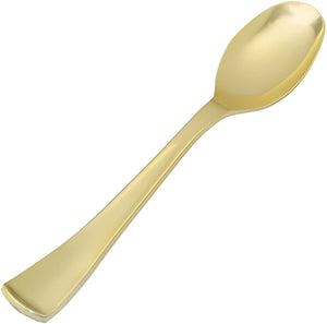 Fineline Settings - 9" Heavy Weight Plastic Serving Spoon Gold Look, 5 Per Pack - 768