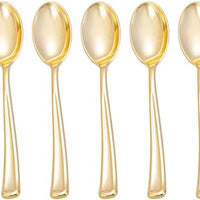 Fineline Settings - 9" Heavy Weight Plastic Serving Spoon Gold Look, 5/Bg, 12 Bgs/Cs - 768