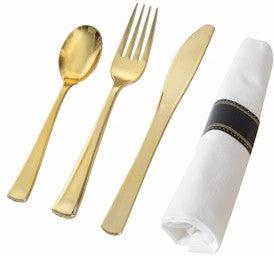 Fineline Settings - Golden Secrets Napkin Roll Fork/Knife/Spoon Combo 70/Cs - 7630