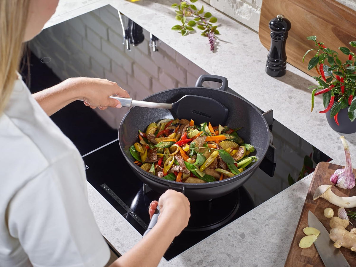 Fissler - Ceratal 12.6”, 6 Qt Orbit Black Ceramic Non-Stick Wok, with Helper Handle - 100-821-32-1000