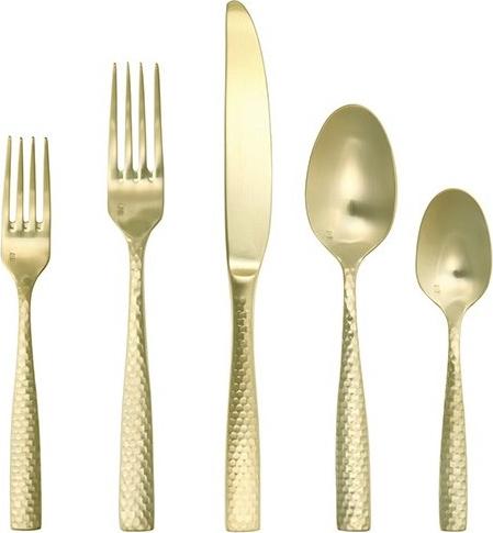 Fortessa - 20 PC Lucca Faceted Brushed Gold Stainless Steel Flatware Set - 5PPS-102FC9B-20