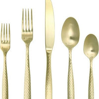 Fortessa - 5 PC Lucca Faceted Brushed Gold Stainless Steel Place Setting - 5PPS-102FC9B-05 - DISCONTINUED