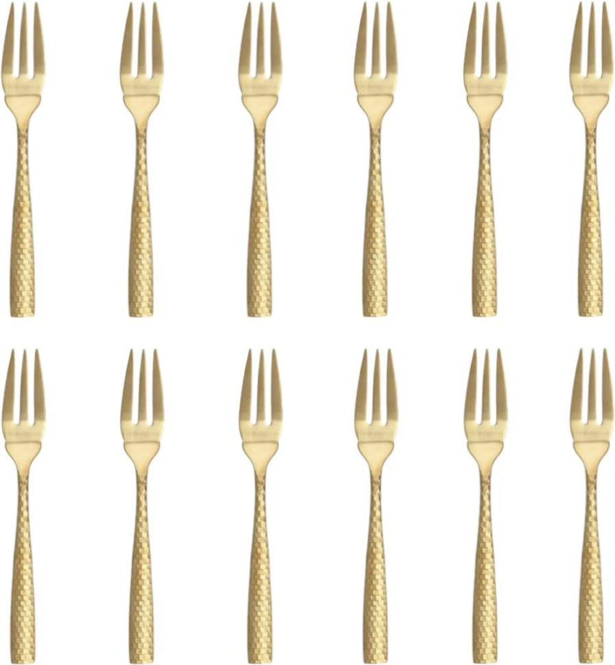 Fortessa - 7.2" Lucca Faceted Brushed Gold Fish Fork, Pack of 12 - 1.9B.102.FC.031