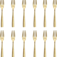 Fortessa - 7.2" Lucca Faceted Brushed Gold Fish Fork, Pack of 12 - 1.9B.102.FC.031