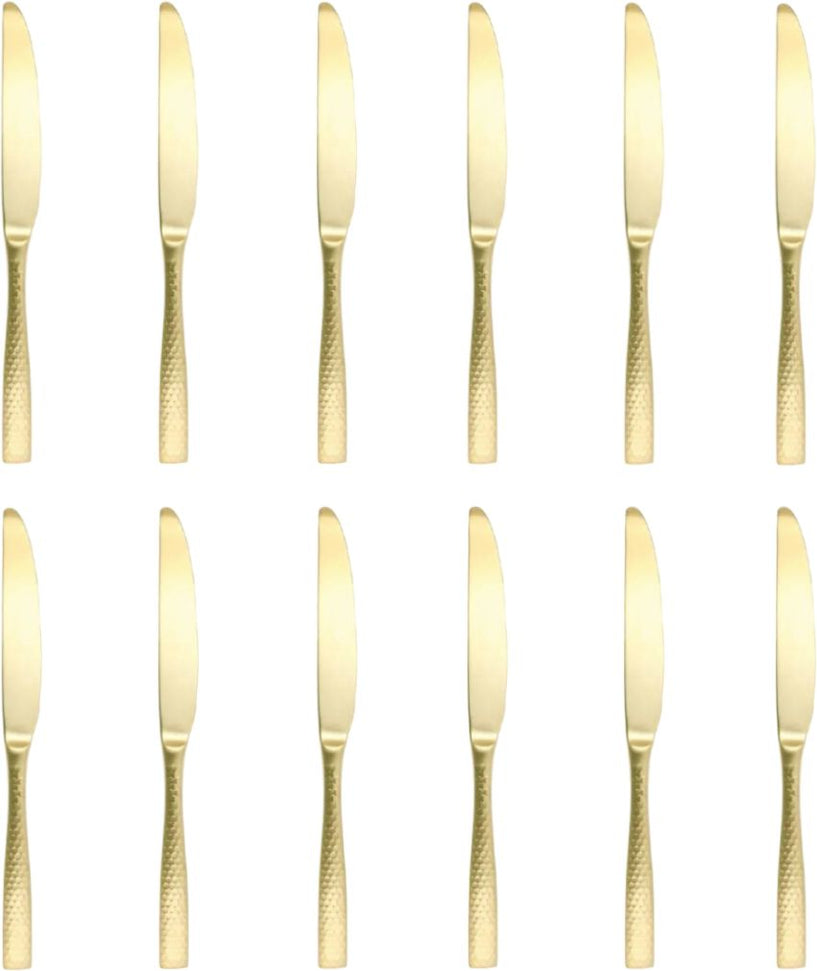 Fortessa - 7.5" Lucca Faceted Brushed Gold Fish Knife, Pack of 12 - 1.9B.102.FC.032