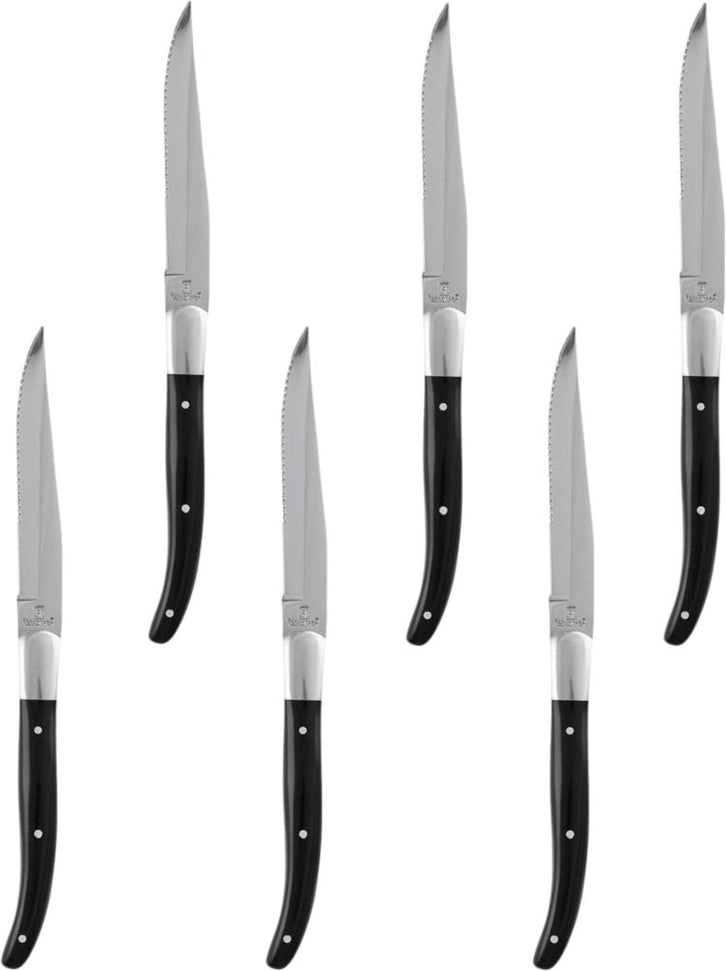 Fortessa - 9.25" Provencal Black Handle Serrated Steak Knife, Pack of 6 - 1.5.STK.00.239