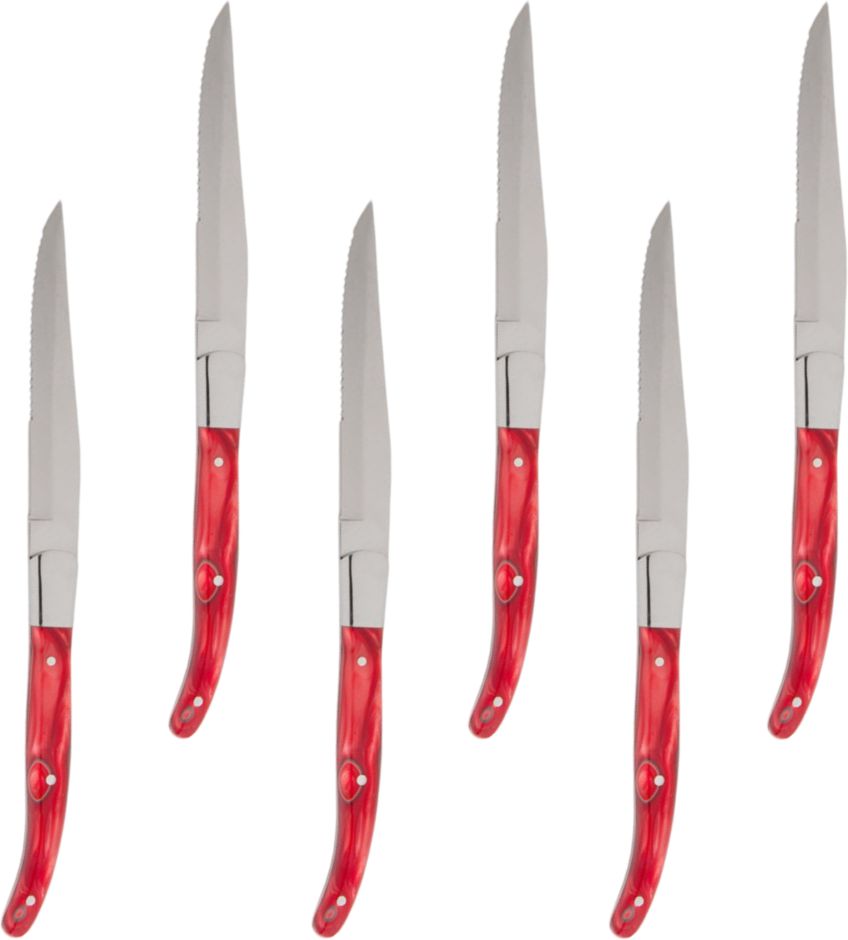 Fortessa - 9.25" Provencal Red Handle Serrated Steak Knife, Pack of 6 - 1.5.STK.00.243