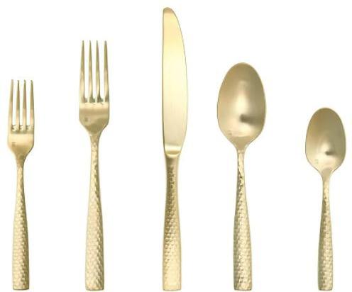 Fortessa - 9.9" Lucca Faceted Brushed Gold Titan PVD Table Knives, Pack of 12 -c