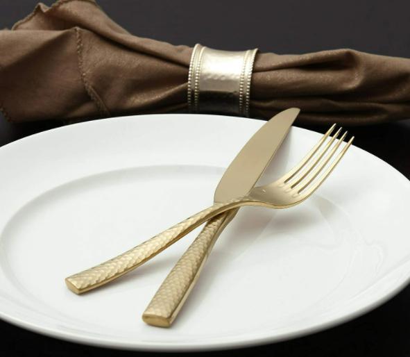 Fortessa - 9.9" Lucca Faceted Brushed Gold Titan PVD Table Knives, Pack of 12 -c
