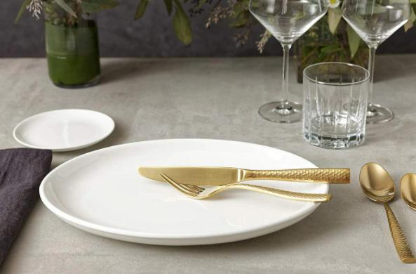 Fortessa - 9.9" Lucca Faceted Brushed Gold Titan PVD Table Knives, Pack of 12 -c