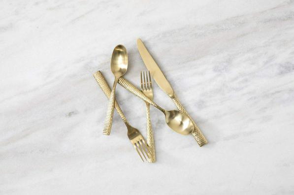 Fortessa - 9.9" Lucca Faceted Brushed Gold Titan PVD Table Knives, Pack of 12 -c