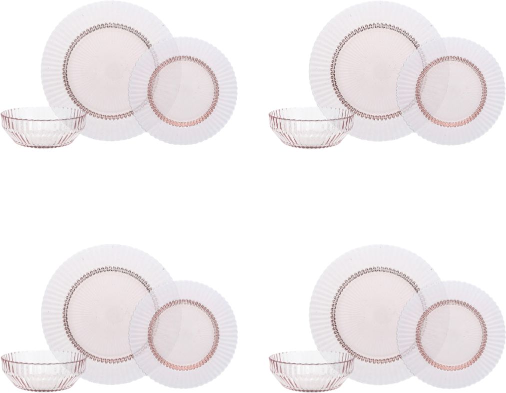 Fortessa - Archie Pink 12 Pc Glass Dinnerware Set - 12PPS.ARCHIE.PK