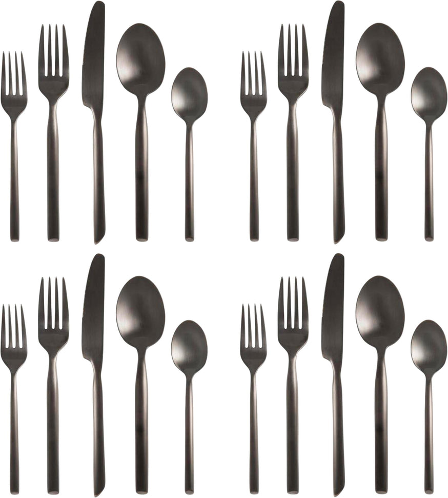 Fortessa - Capri 20 Pc Brushed Black Flatware Set - 20PPS-1646B-05