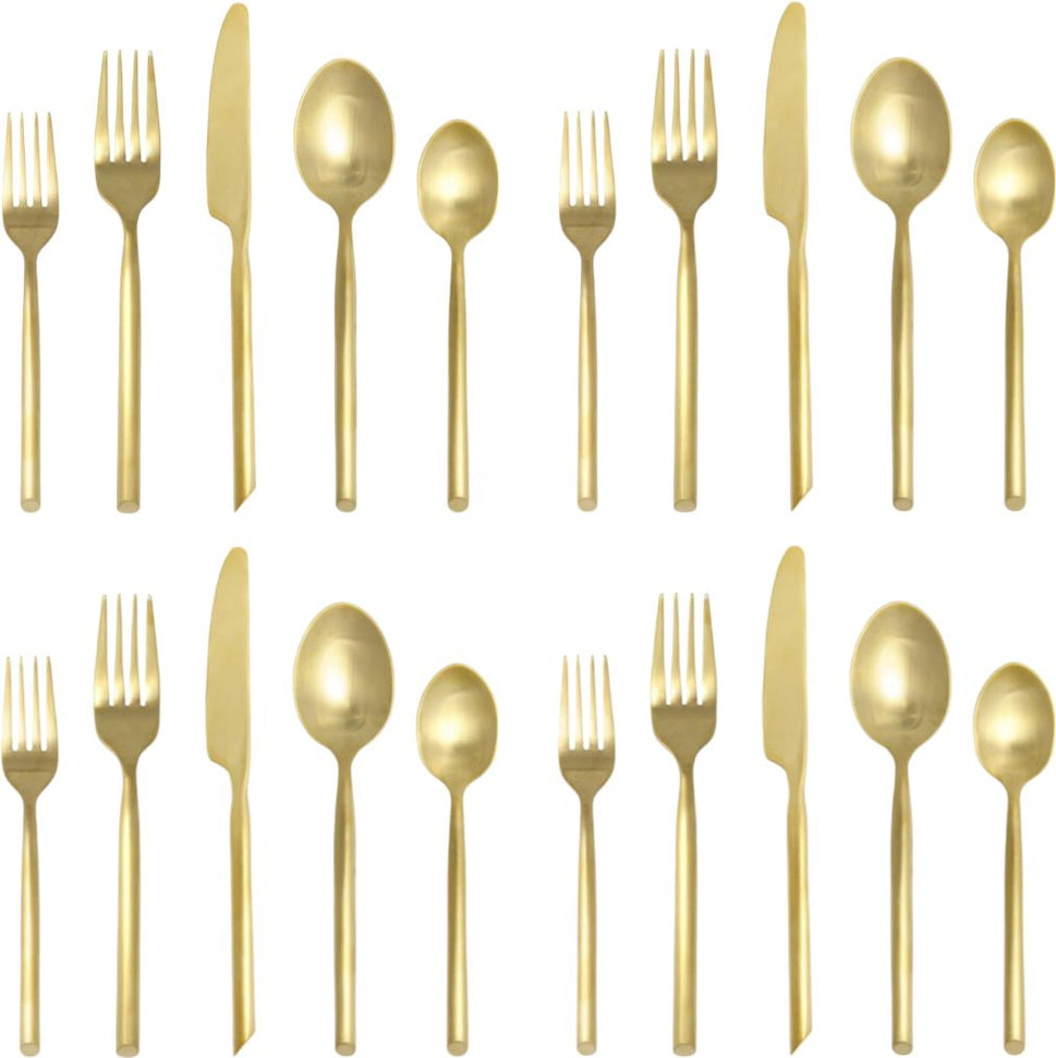 Fortessa - Capri Brushed Gold 20 Pc Stainless Steel Flatware Set - 5PPS-1649B-20Pc