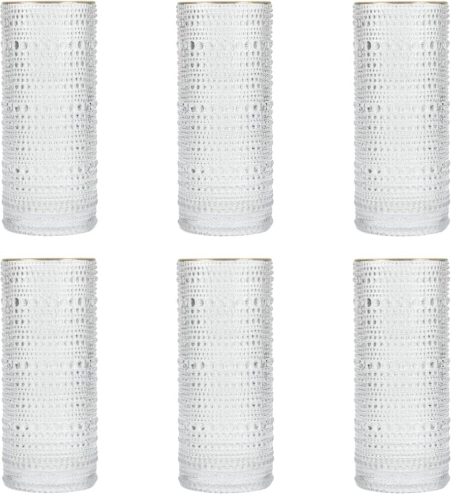 Fortessa - Jupiter 10.8 Oz Clear Collins/Highball Glass with Gold Rim, Pack of 6 - JUPITERCL.G.10