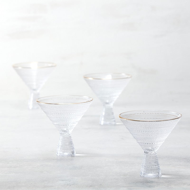Fortessa - Jupiter 11.5 Oz Clear Martini Glass with Gold Rim, Pack of 4 - JUPITERCL.G.06