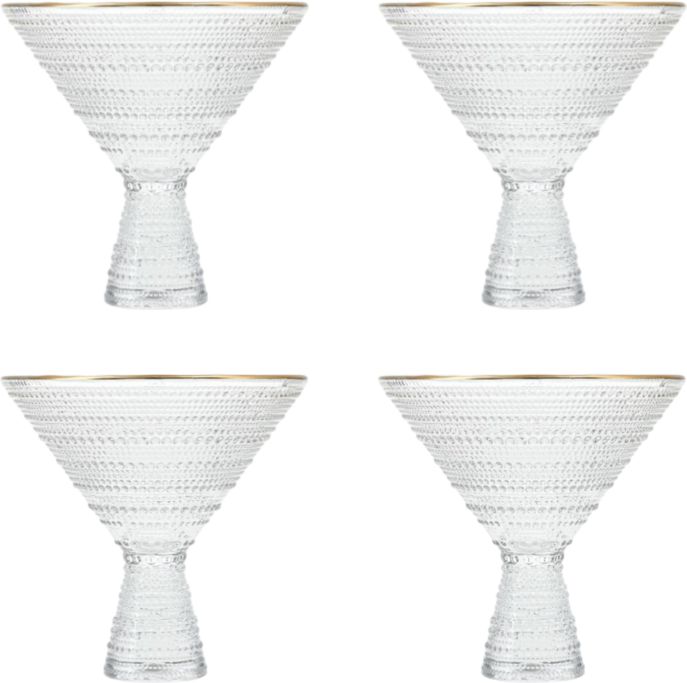 Fortessa - Jupiter 11.5 Oz Clear Martini Glass with Gold Rim, Pack of 4 - JUPITERCL.G.06