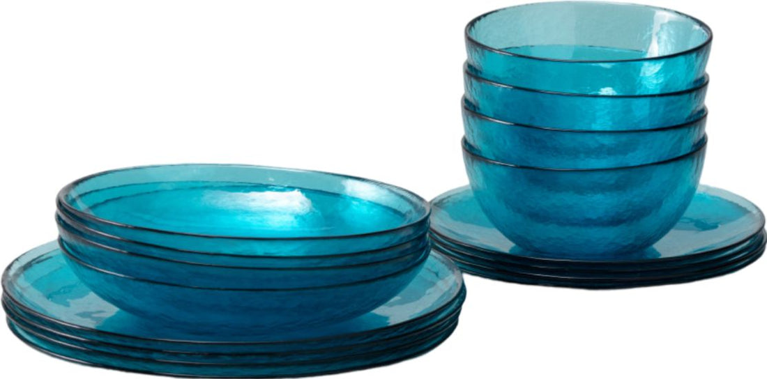 Fortessa - Los Cabos Lagoon Blue 16 Pc Glass Dinnerware Set - 16PPS.2700.LAG