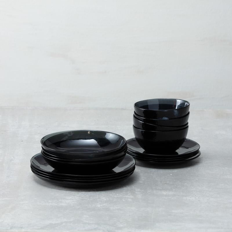 Fortessa - Los Cabos Shadow Black 16 Pc Glass Dinnerware Set - 16PPS.2700.SHAD