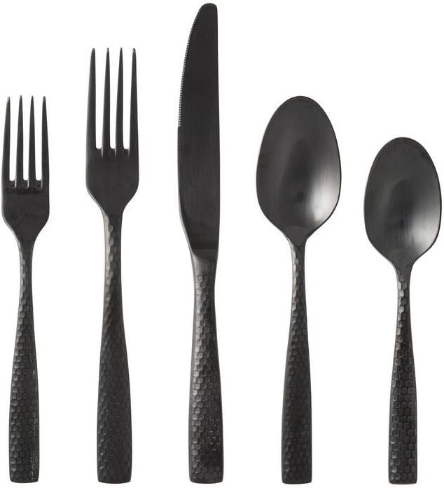 Fortessa - Lucca 20 Pc Faceted Brushed Black Flatware Set - 5PPS-102FC6B-20