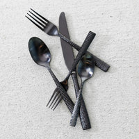 Fortessa - Lucca 20 Pc Faceted Brushed Black Flatware Set - 5PPS-102FC6B-20