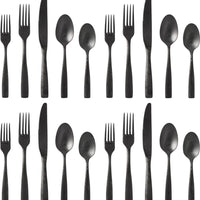 Fortessa - Lucca 20 Pc Faceted Brushed Black Flatware Set - 5PPS-102FC6B-20