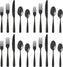 Fortessa - Lucca 20 Pc Faceted Brushed Black Flatware Set - 5PPS-102FC6B-20