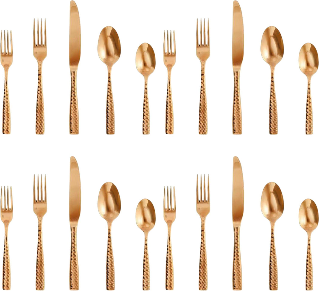 Fortessa - Lucca 20 Pc Faceted Copper Rose Flatware Set - 20PPS-102FC4-05