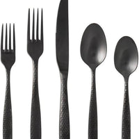 Fortessa - Lucca 5 Pc Faceted Brushed Black Flatware Set - 5PPS-102FC6B-05