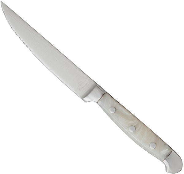 Fortessa - Metalware 9.1" Serrated Edge Steak Knife with Grey Acrylic Handle, Pack of 6 - 1.5.STK.SR.273