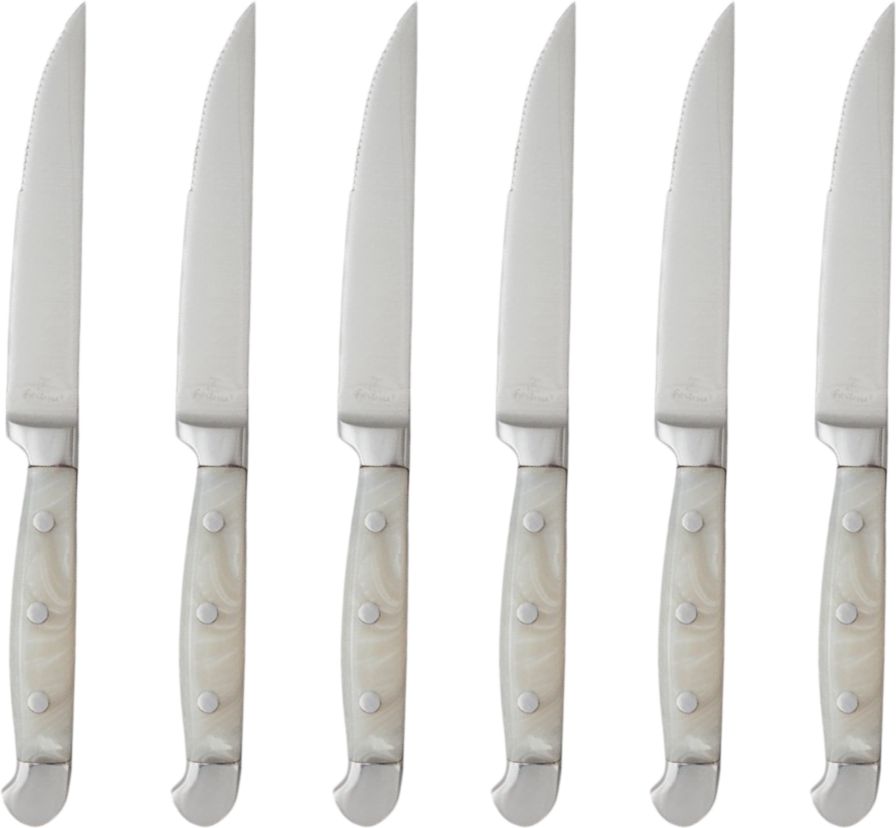 Fortessa - Metalware 9.1" Serrated Edge Steak Knife with Grey Acrylic Handle, Pack of 6 - 1.5.STK.SR.273