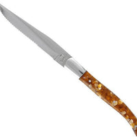 Fortessa - Provencal Amber Handle 9.25" Serrated Steak Knife, Pack of 6 - 1.5.STK.00.244