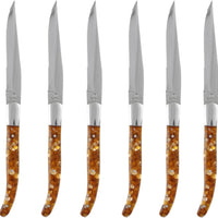 Fortessa - Provencal Amber Handle 9.25" Serrated Steak Knife, Pack of 6 - 1.5.STK.00.244