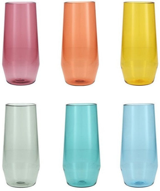 Fortessa - Sole 18 Oz Mixed Colors Iced Tea Glass, Pack of 6 - PS.MXSET.04