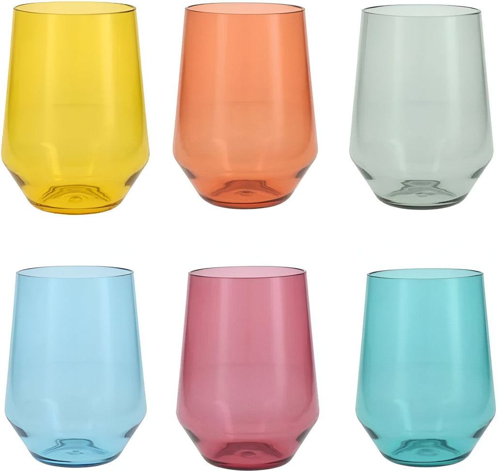 Fortessa - Sole 19 Oz Mixed Colors Stemless Wine Glass, Pack of 6 - PS.MXSET.06