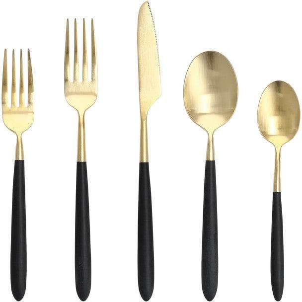Fortessa - Velo 20 Pc Black/Gold Brushed Flatware Set - 5PPS-114CG-20PC