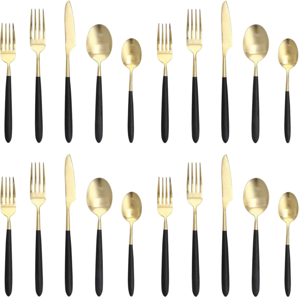 Fortessa - Velo 20 Pc Black/Gold Brushed Flatware Set - 5PPS-114CG-20PC