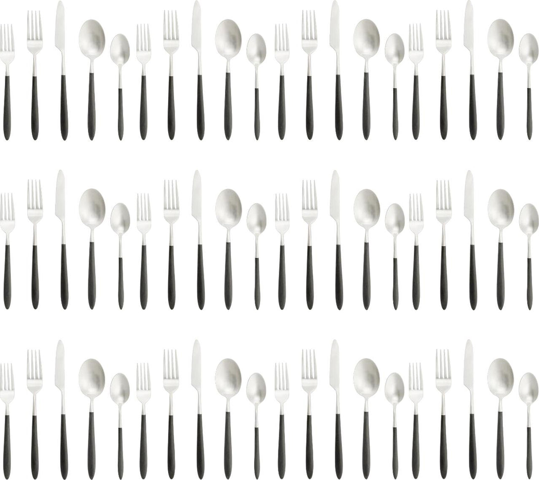 Fortessa - Velo 60 Pc Black/Brushed Flatware Set - 60PPS-114BR6B-05
