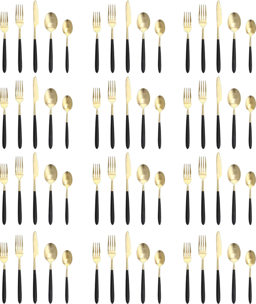 Fortessa - Velo 60 Pc Black/Gold Brushed Flatware Set - 60PPS-114CG-20PC