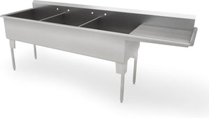 Franesse - 24" x 24" x 14" Triple Compartment Sink With Drainboard - T2472-14-DBL24-O