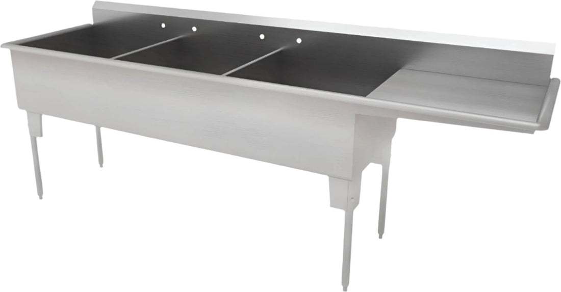 Franesse - 24" x 48" x 14" Stainless Steel Triple Compartment Sink With Drainboard - T2448-14-DR18-O