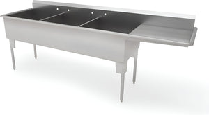 Franesse - 24" x 48" x 14" Stainless Steel Triple Compartment Sink With Drainboard - T2448-14-DR18-O