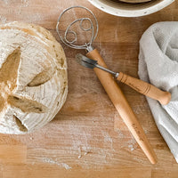 Frieling - 13" Natural Wood and Stainless Batter Whisk for Mixing Dough - 3025