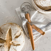 Frieling - 13" Natural Wood and Stainless Batter Whisk for Mixing Dough - 3025