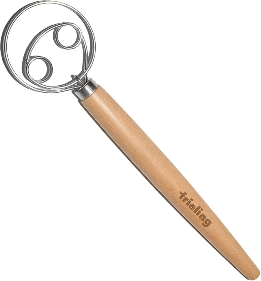 Frieling - 13" Natural Wood and Stainless Batter Whisk for Mixing Dough - 3025