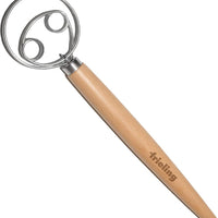 Frieling - 13" Natural Wood and Stainless Batter Whisk for Mixing Dough - 3025