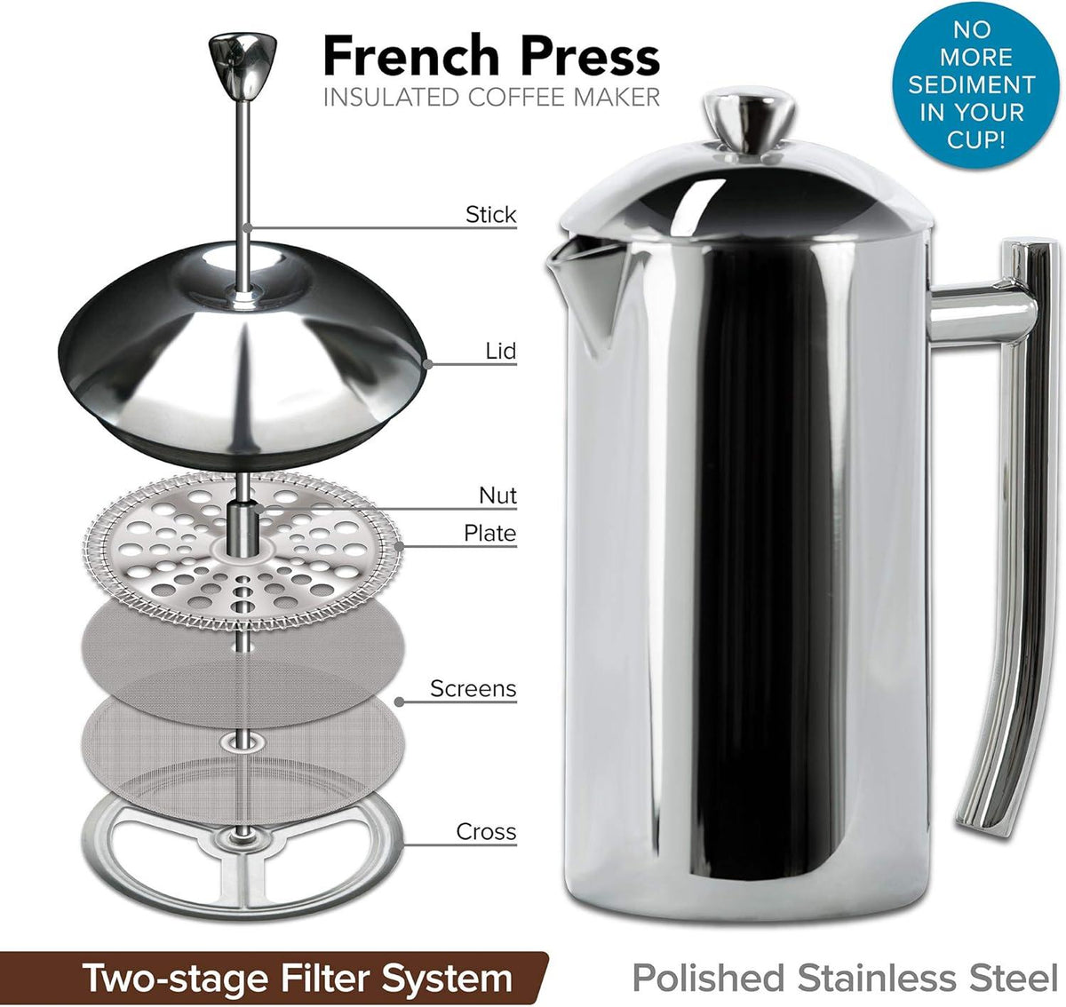 Frieling - 23 Oz Double-Walled Stainless-Steel French Press Coffee Maker - 103