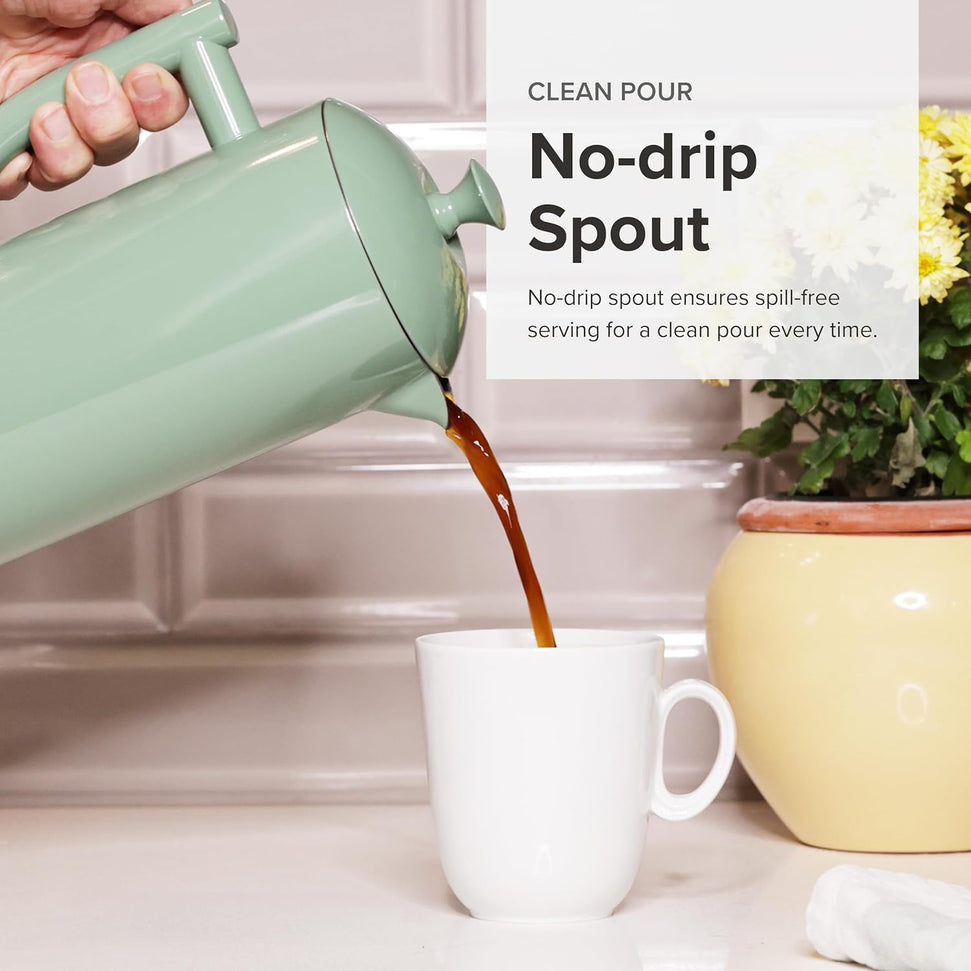 Frieling - 34 Oz Dilly Bean Green Double-Walled Stainless-Steel French Press Coffee Maker - 7003